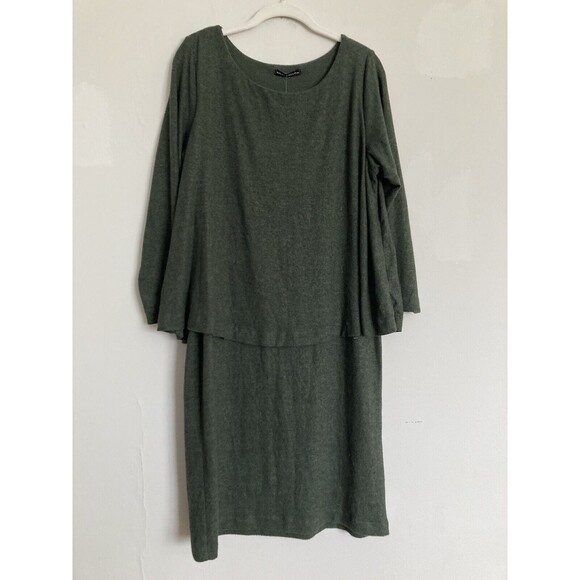 NEW Nally & Millie Soft Layered Dress XL Long Sleeve Dark Forest Green - Picture 1 of 9